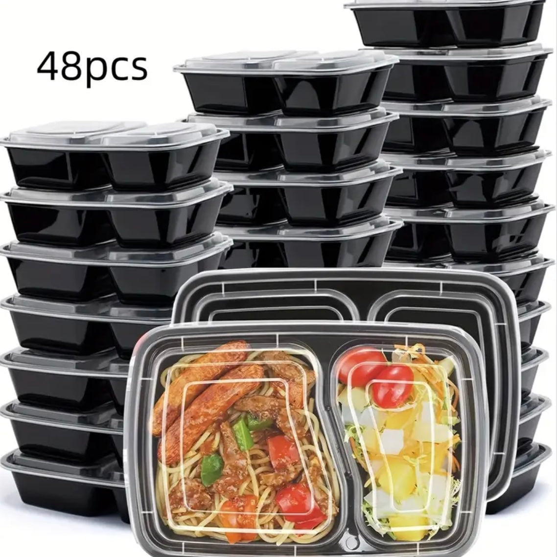 48pc Meal Prep Food Storage Containers 28oz - Reusable 2 Compartment
