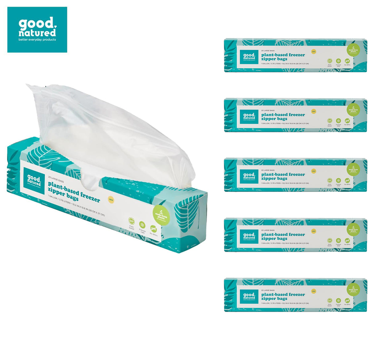 Plant-Based 1 Gallon Freezer Bags – 20pc Resealable Zipper Bags for Food Storage (Choose Qty)