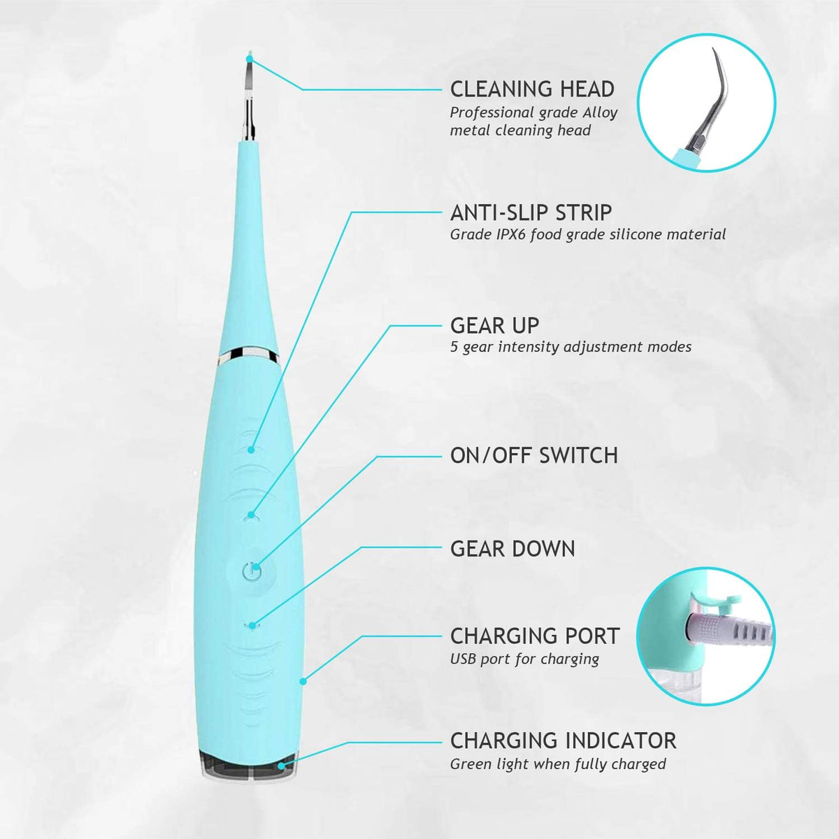Dental Calculus Remover with USB Charging & Mirror – 5-Speed Tartar & Plaque Cleaner