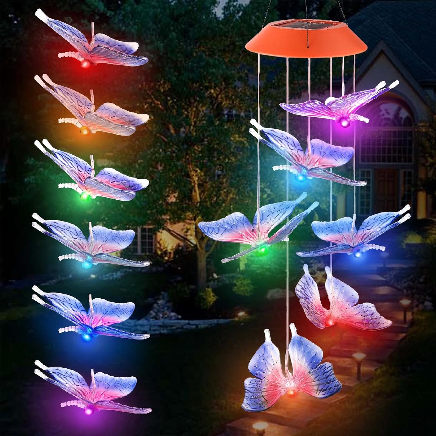 Solar Hummingbird/Butterfly Wind Chimes – LED Color-Changing Lights for Outdoor & Indoor Decor