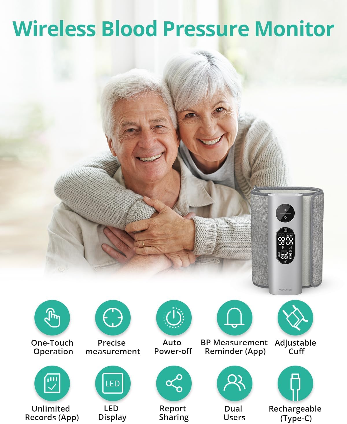 Medcursor Smart Wireless Blood Pressure Monitor – App-Enabled, Rechargeable & Portable