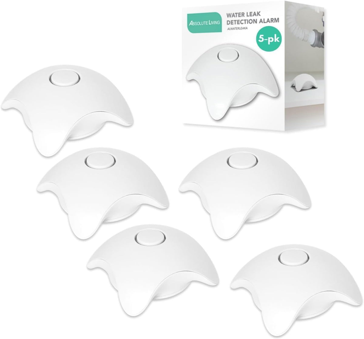 5 Pack Water Leak Detector Alarm – 120dB Siren – Waterproof Water Sensor – for Home Use – Under Sink, Bathroom, Heater