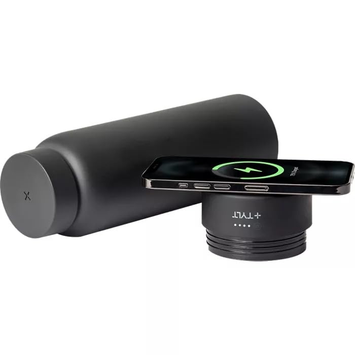 TYLT 24oz Wireless Charger Stainless Steel Water Bottle – Qi Power Bank & USB-C Cable