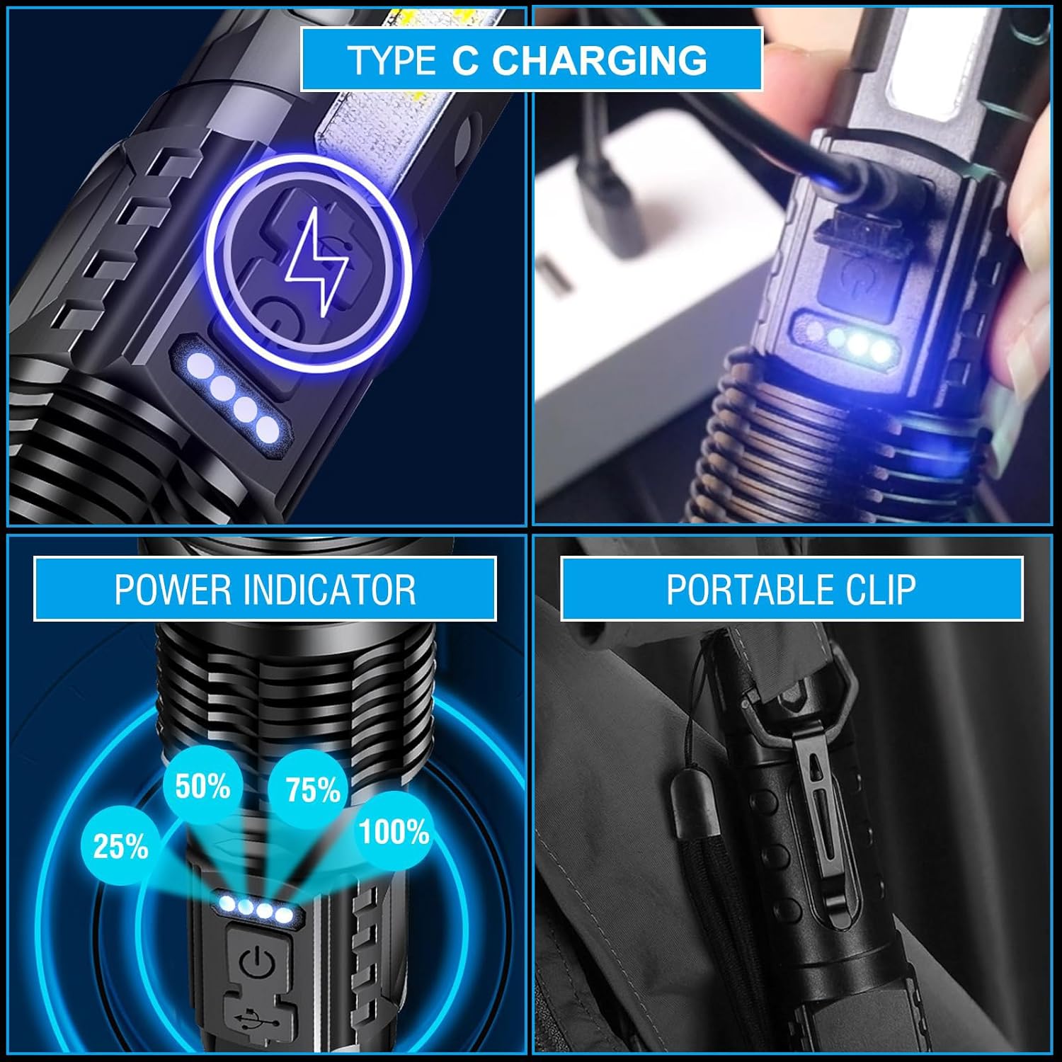 A76 Rechargeable Flashlight 20000 Lumens – Ultra Bright LED with 7 Mode