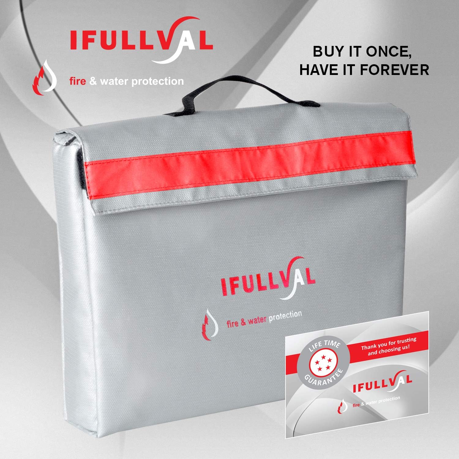 Ifullval Fireproof Document Bag – Fire & Water Resistant Safe Storage for Cash, Jewelry, Documents – Withstands up to 2,000°F