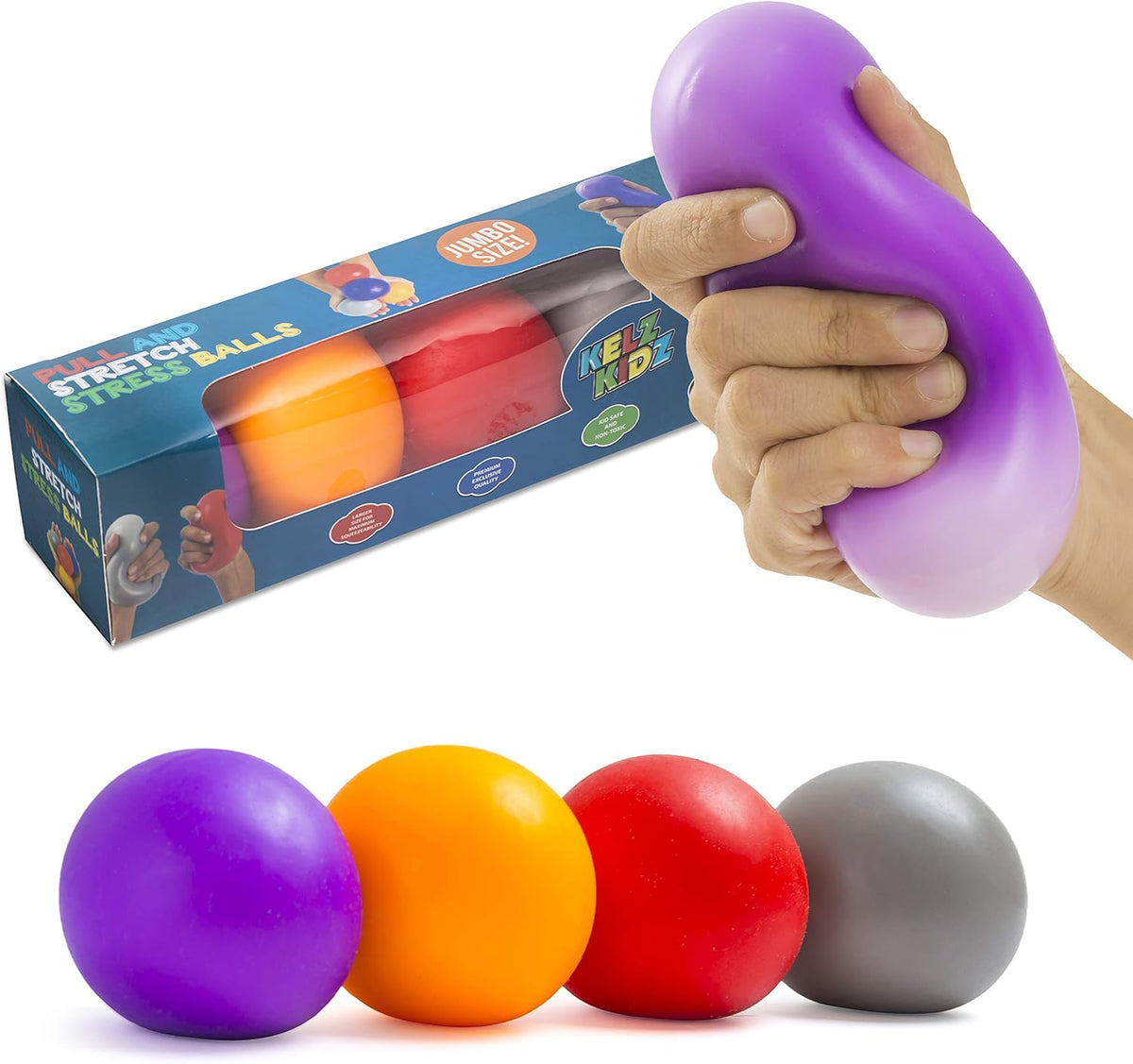 4pk Jumbo Stretch & Squeeze Stress Balls – Sensory Fidget Toys