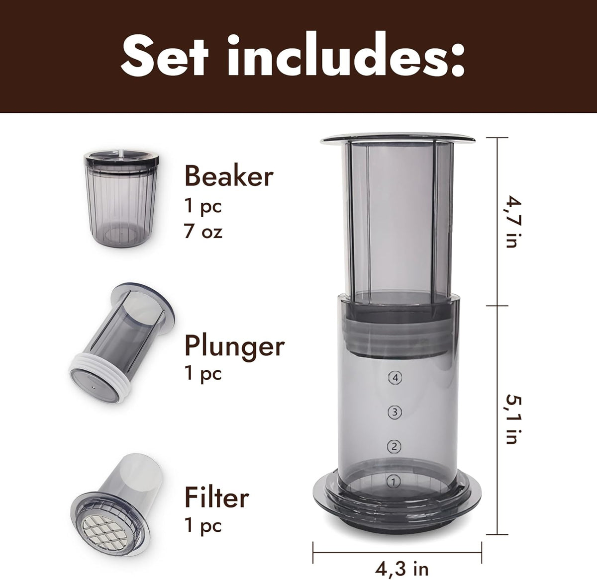 Portable Coffee Press Maker – 7 oz Compact Manual Brewer for Travel & Home