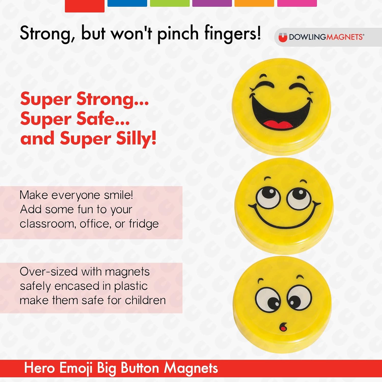 Big Emoji Button Magnets – Set of 3 | Double-Sided, Child-Safe, Strong Hold