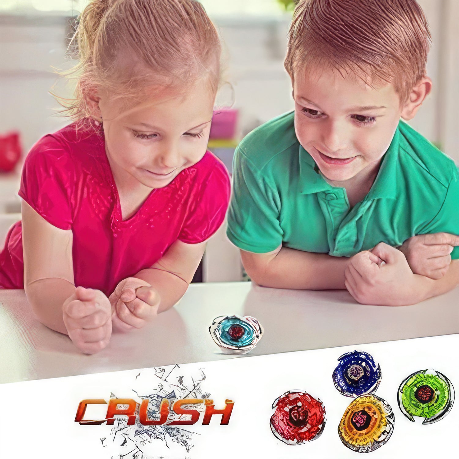Crush Battling Tops Set – 4 Spinning Tops + Launchers, High-Speed Metal Battle Game