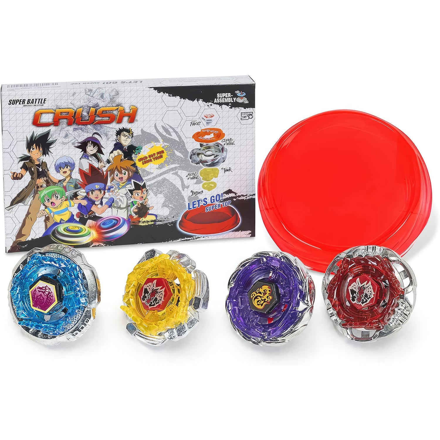 Crush Battling Tops Set – 4 Spinning Tops + Launchers, High-Speed Metal Battle Game