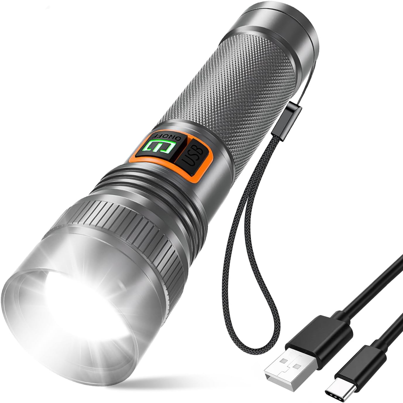 bright rechargeable led flashlight Super Bright Rechargeable Flashlight – Long-Throw LED Spotlight with USB-C Fast Charging