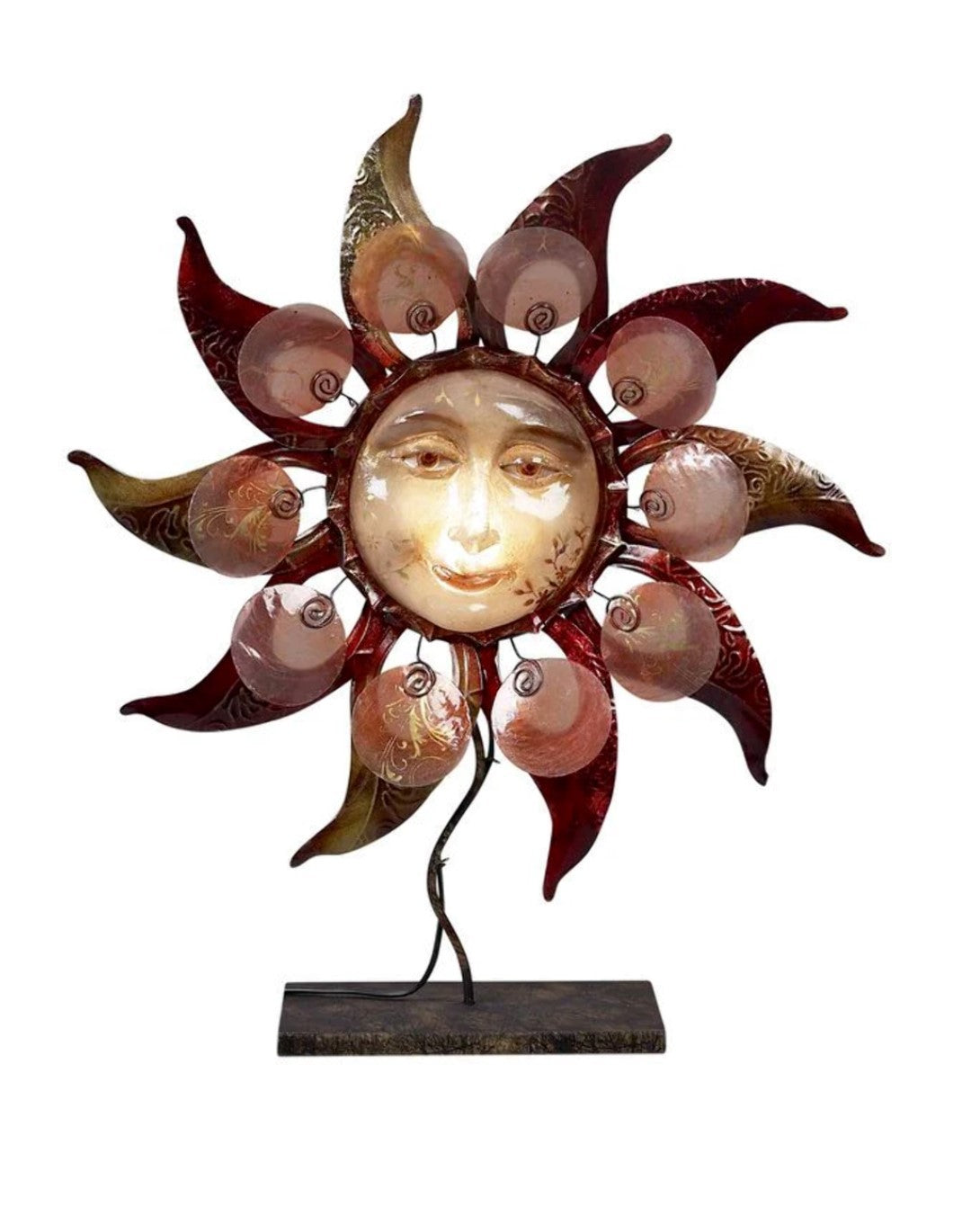 Handmade Celtic Sun Lamp – Capiz Shell & Metal Accent Light