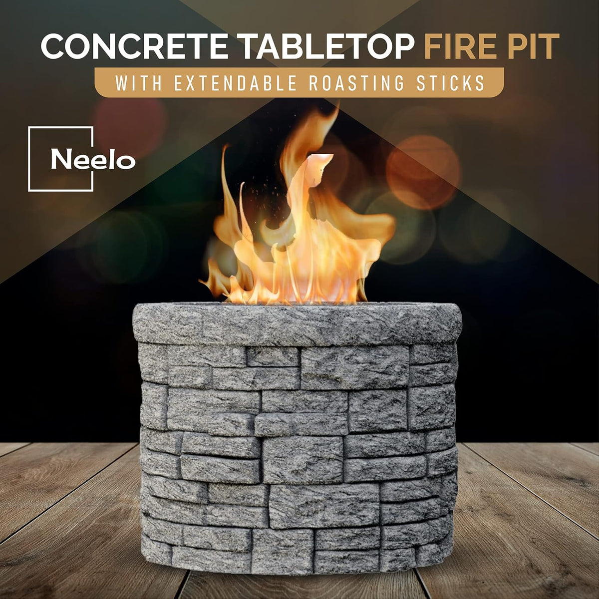 Concrete Tabletop S’mores Maker – Portable Smokeless Fire Pit with Extendable Sticks