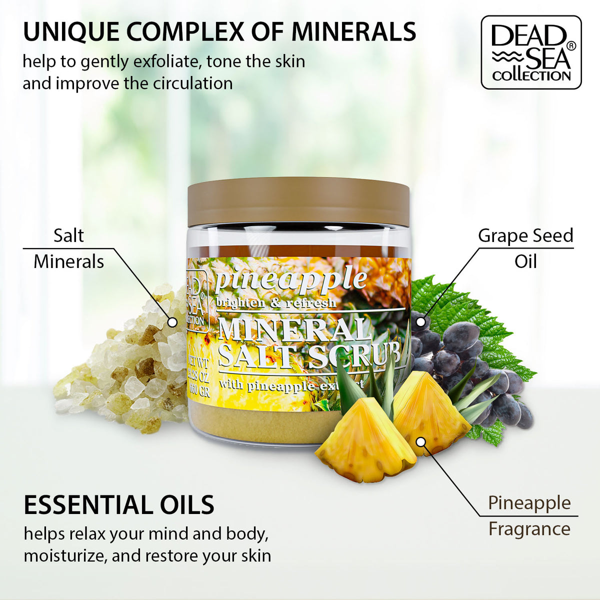 Dead Sea Collection 16.9oz Mineral Salt Scrubs with Dead Sea Minerals - Pineapple or Watermelon