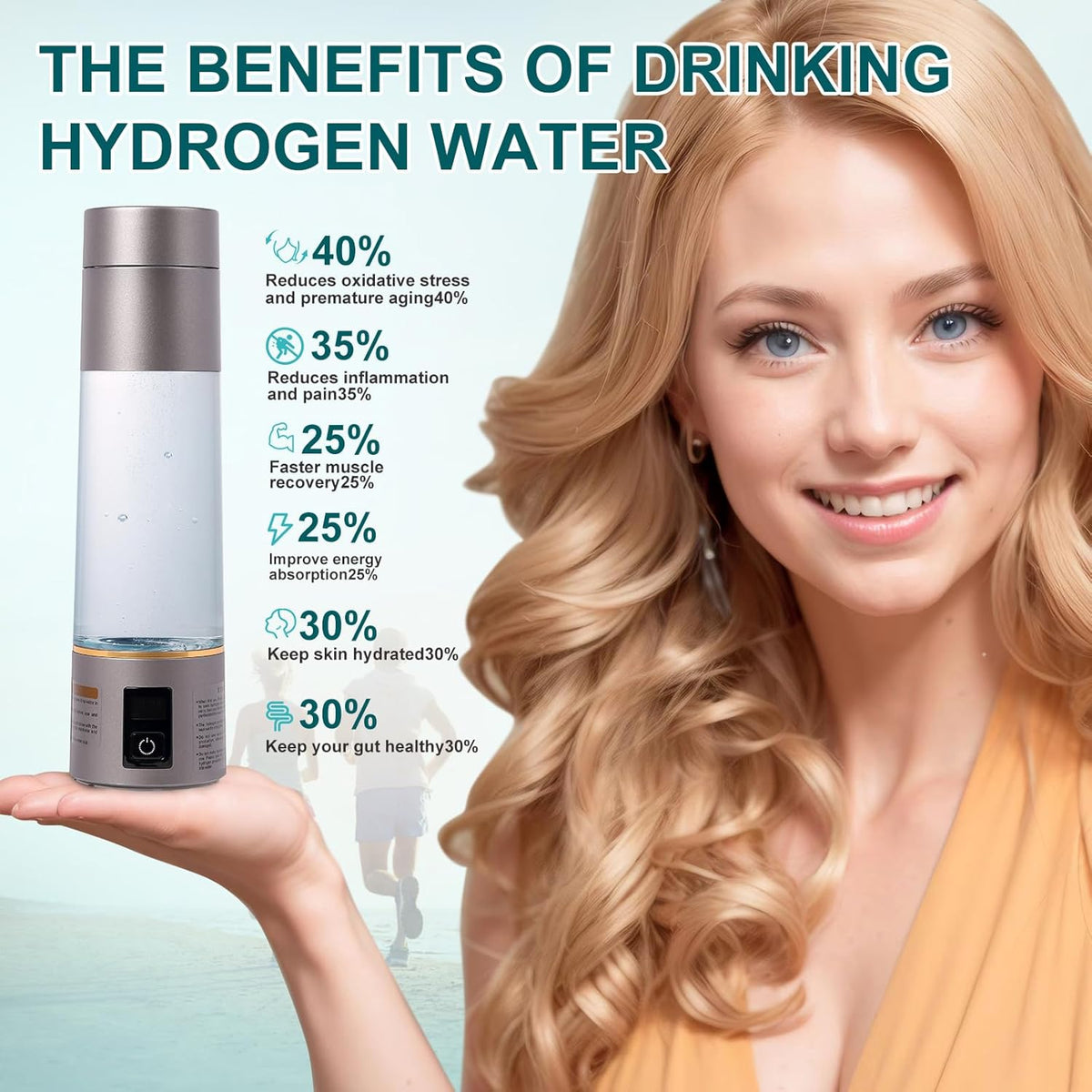 Hydrogen Rich Water Bottle Generator With LED Display - Antioxidant, Anti-Inflamatory Benefits