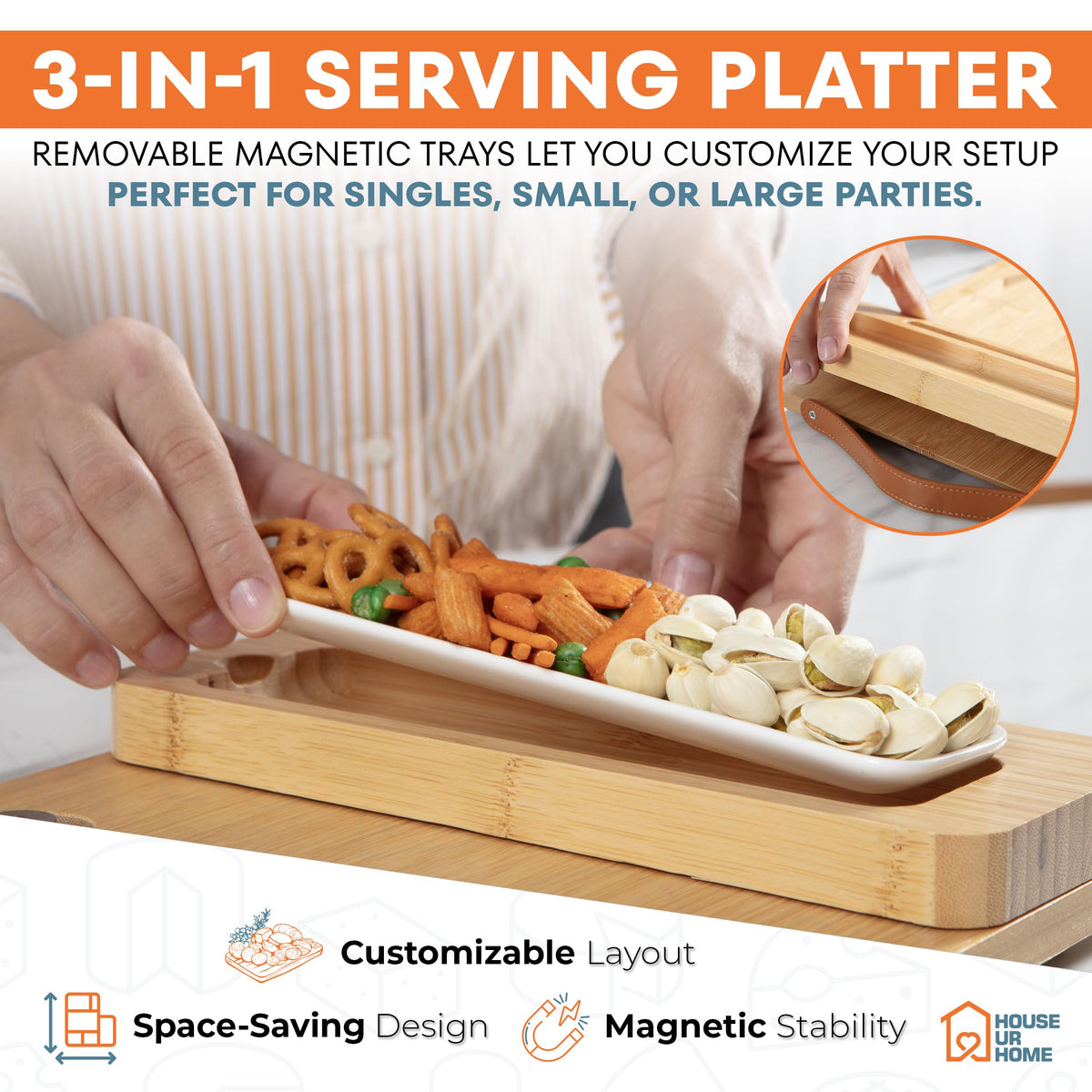 Bamboo Charcuterie Gift Set with Removable Magnetic Trays