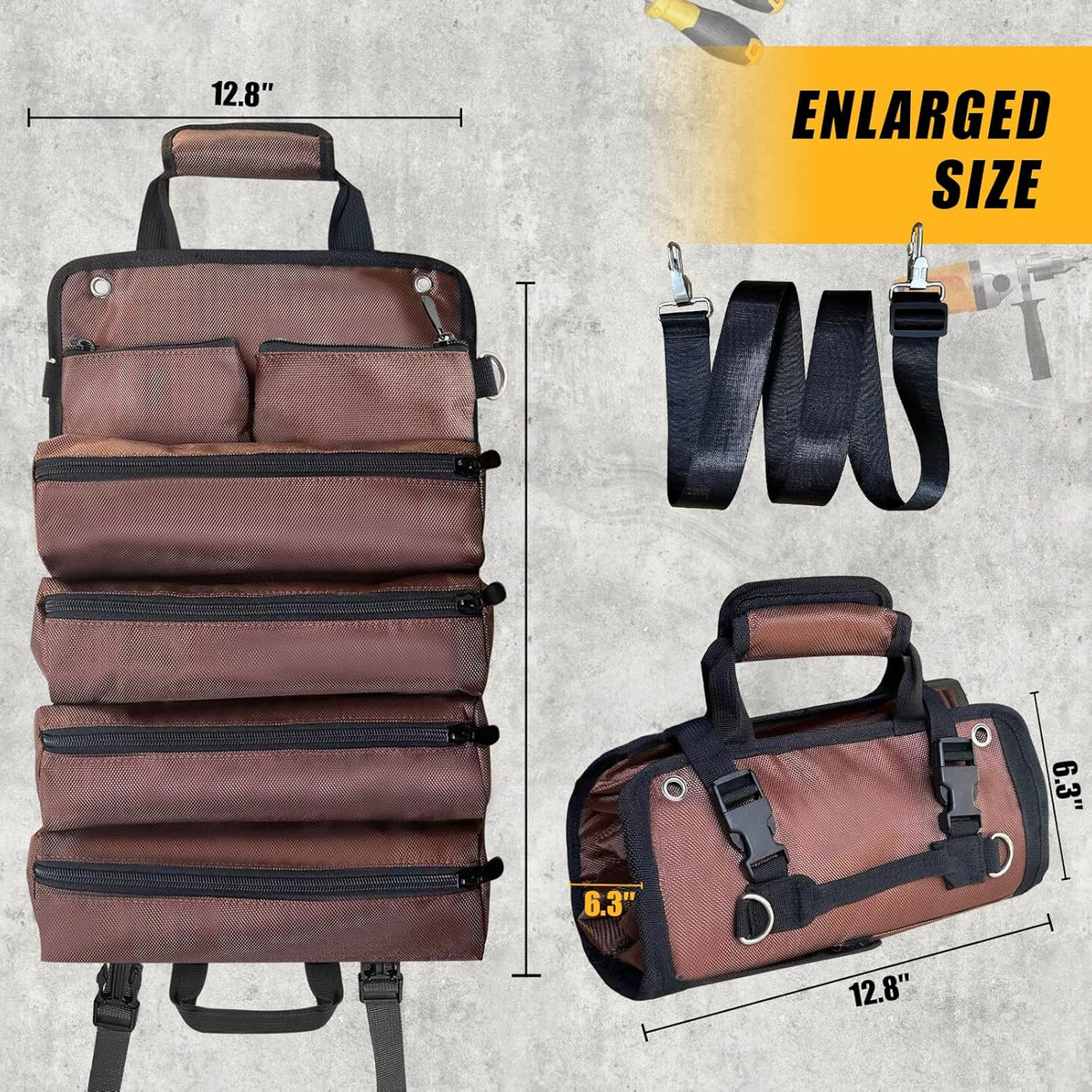 Heavy-Duty Roll Up Tool Bag – Waterproof Organizer with Removable Pouches & Strap