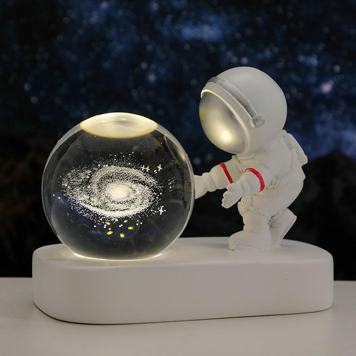 3D Galaxy Crystal Ball Astronaut Night Light – LED Space Lamp with Warm Glow