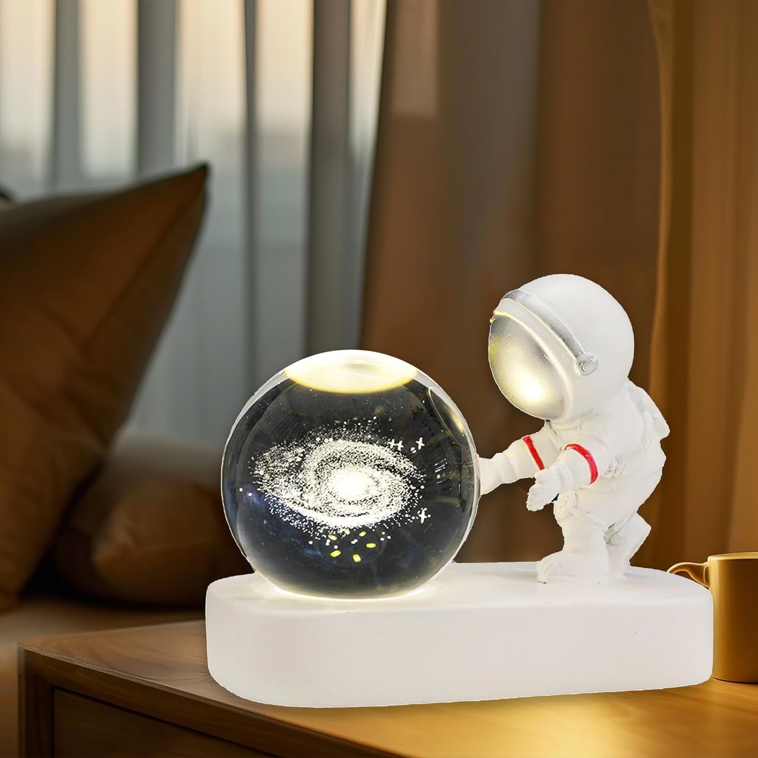 3D Galaxy Crystal Ball Astronaut Night Light – LED Space Lamp with Warm Glow