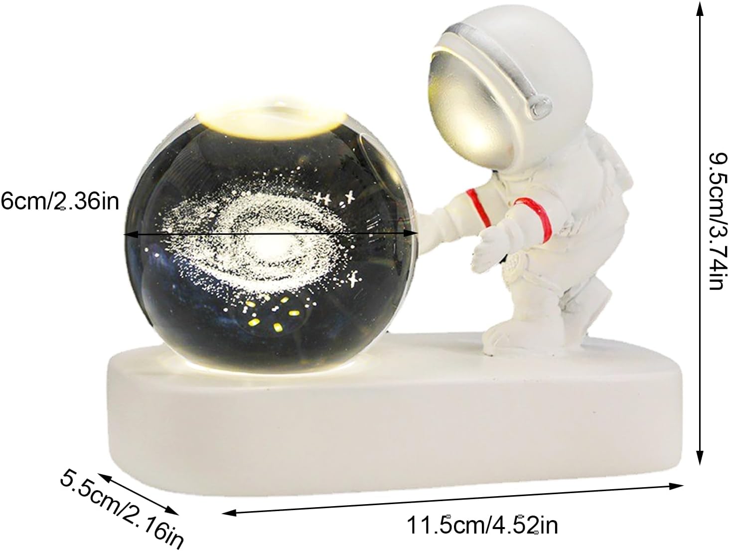 3D Galaxy Crystal Ball Astronaut Night Light – LED Space Lamp with Warm Glow