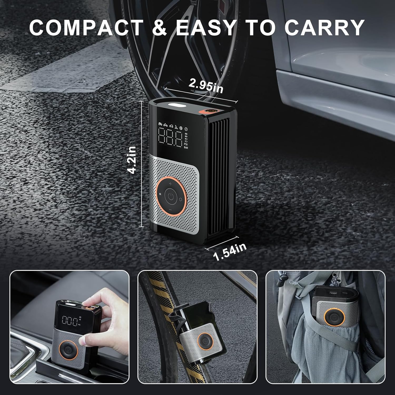 Portable Tire Inflator Air Compressor – 160 PSI with Gauge, Memory & Power Bank