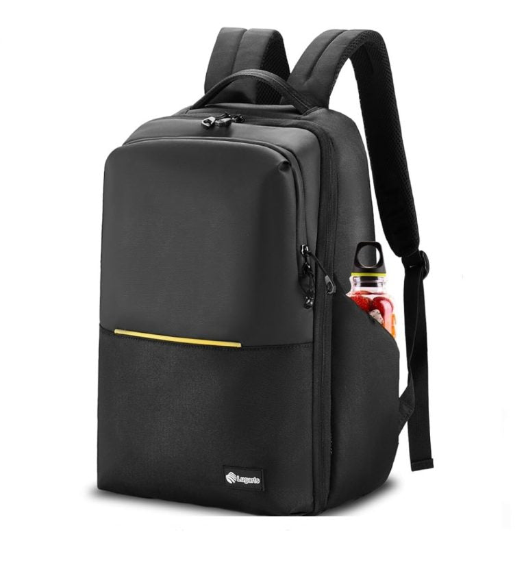 Lugarts Travel Laptop Backpack – Slim Waterproof Black Bag with Double Laptop Compartments