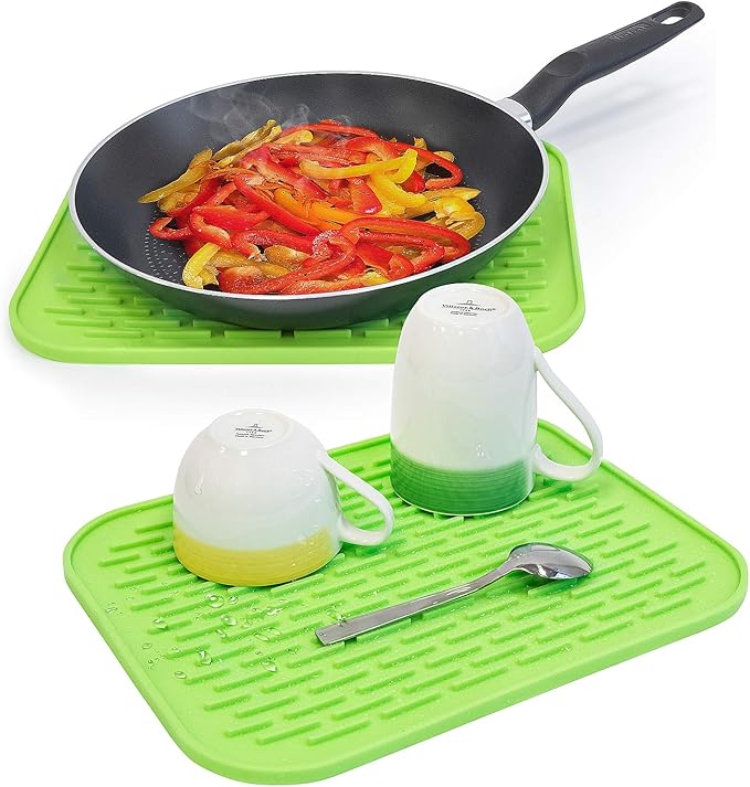 2pc Tatkraft Silicone Dish Drying Mat & Heat Resistant Trivet  – Easy to Clean