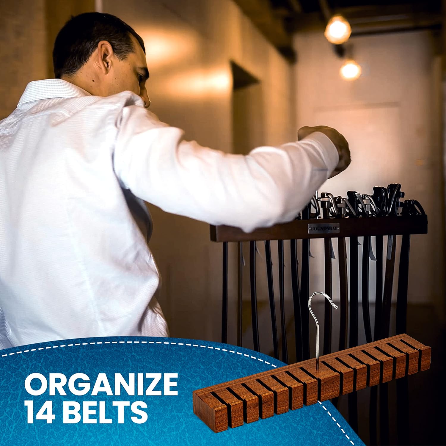 HOUNDSBAY Wooden Block Belt Hanger – Holds 17 Belts – Premium Grade