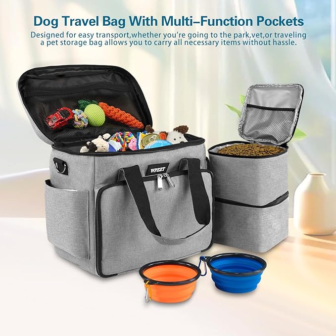 Dog Travel Bag – 20L Pet Travel Set with Bowls, Food Carriers & Feeding Mat – Airline Approved