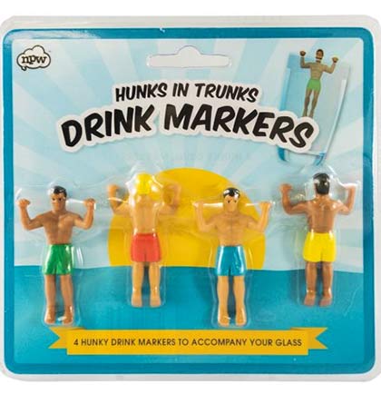 4pc Hunks In Trunks Drink Dudes – Funny Bachelorette Drink Markers