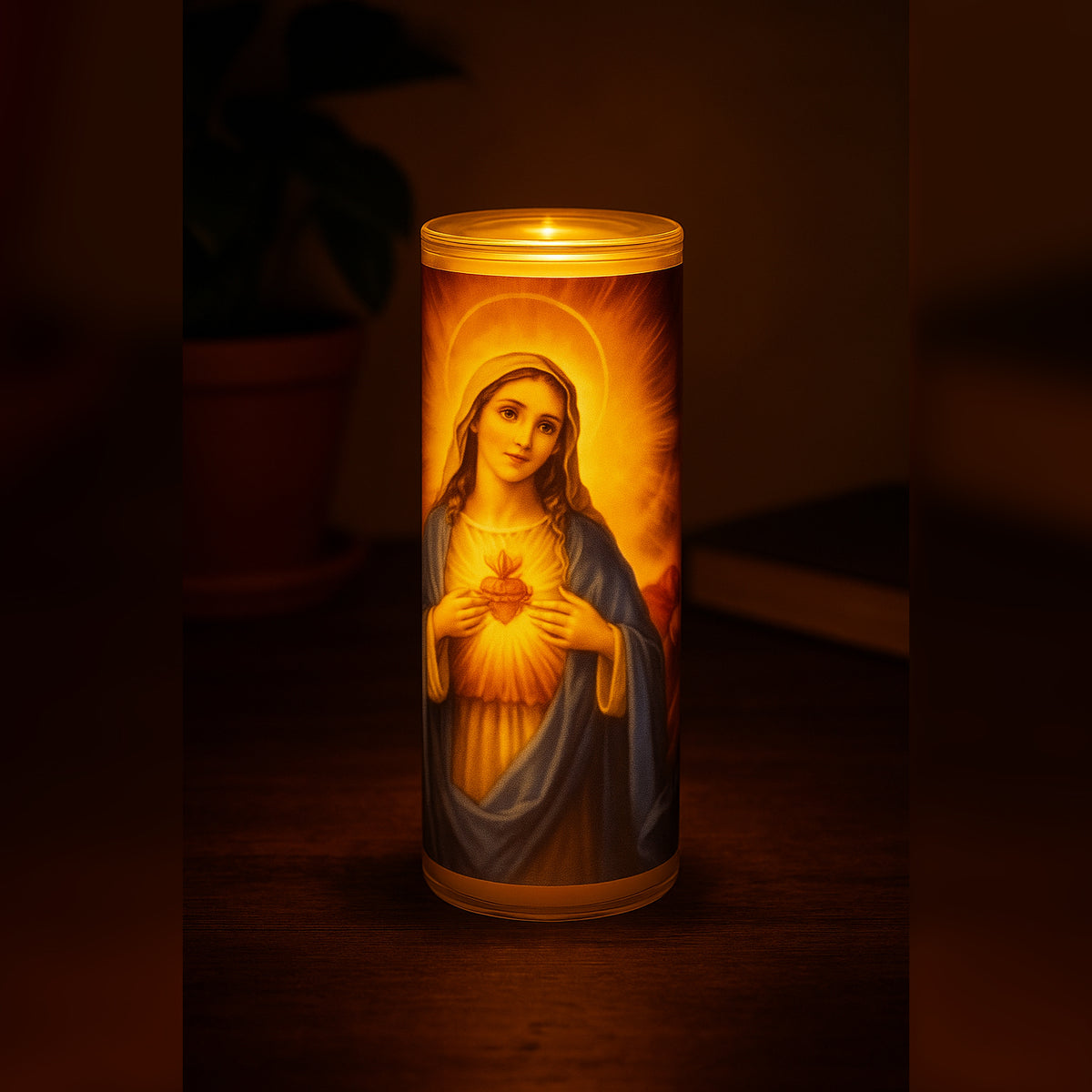 6" Flameless Virgin Mary LED Candle - Real Wax Flickering Novena Devotional Candle