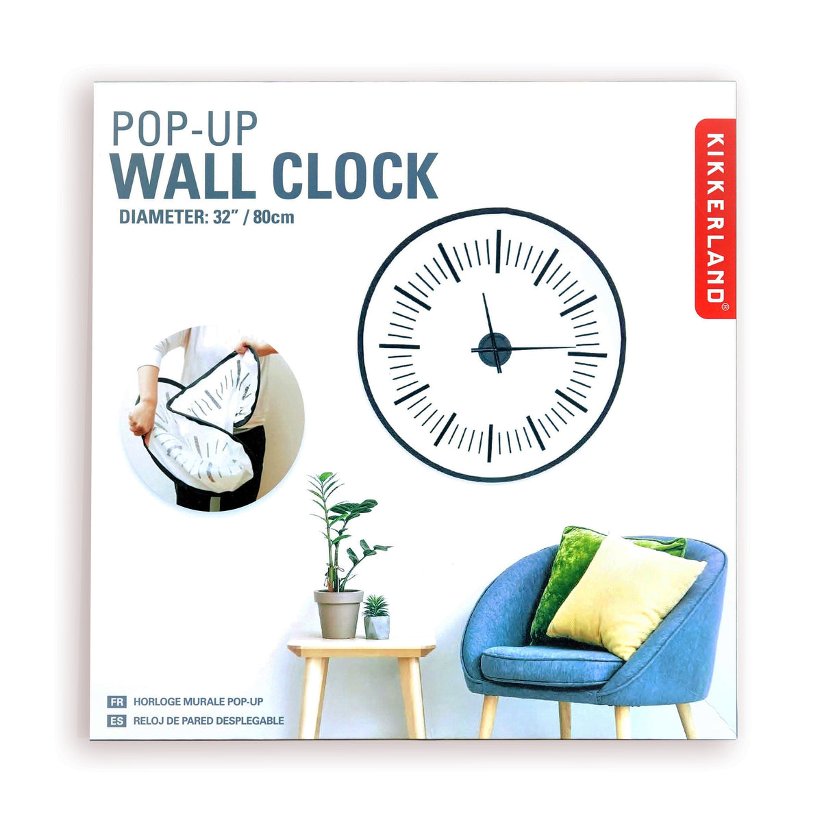 Kikkerland Pop-Up Wall Clock – 32″ Foldable Fabric Wall Clock