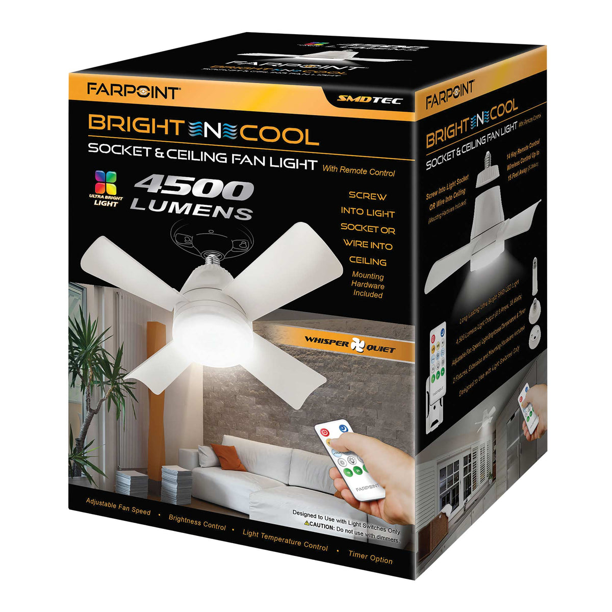 Bright N' Cool Screw-In Ceiling Fan Light – 16" LED Fan & Light Combo with Remote