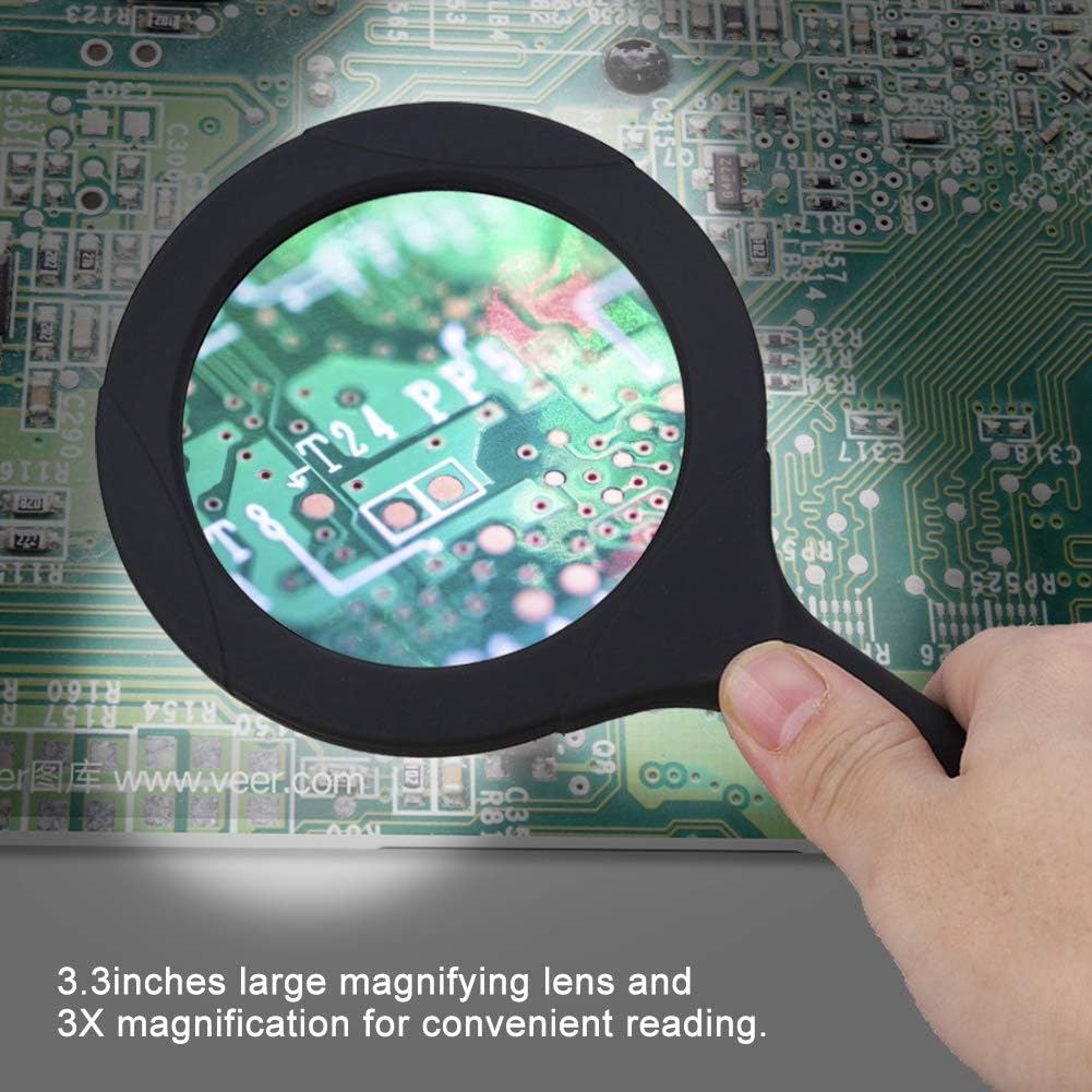 WCI Handheld Magnifying Glass – 3x Lens with 3 LED Lights, Portable 10" Magnifier