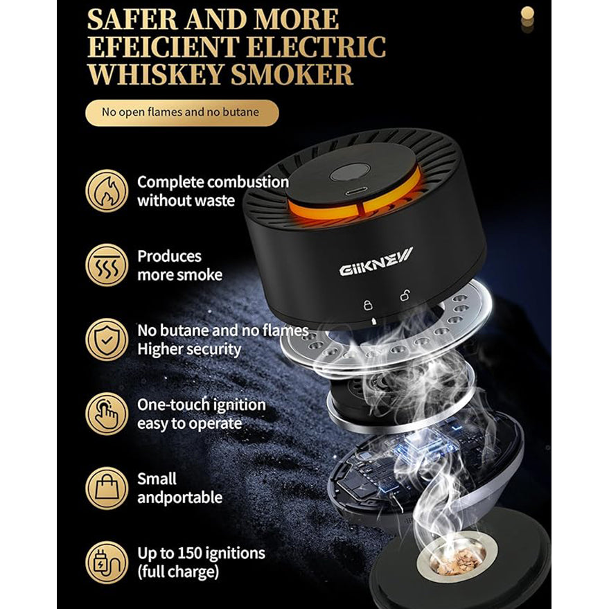 Electric Whiskey Smoker Kit – 2 Ice Ball Molds, 2 Glasses, Built-in Lighter & More