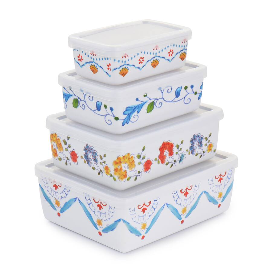 8pc Floral Gibson Home Anaya Rectangular Nesting Food Storage Containers
