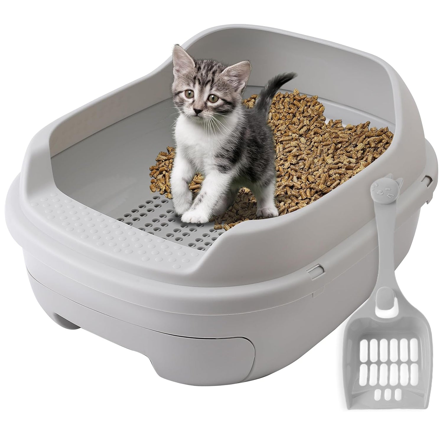 best cat litter box for pine pellets TidyFriend Sifting Cat Litter Box for Pine Pellets – 22″ x 17.7″ Grey