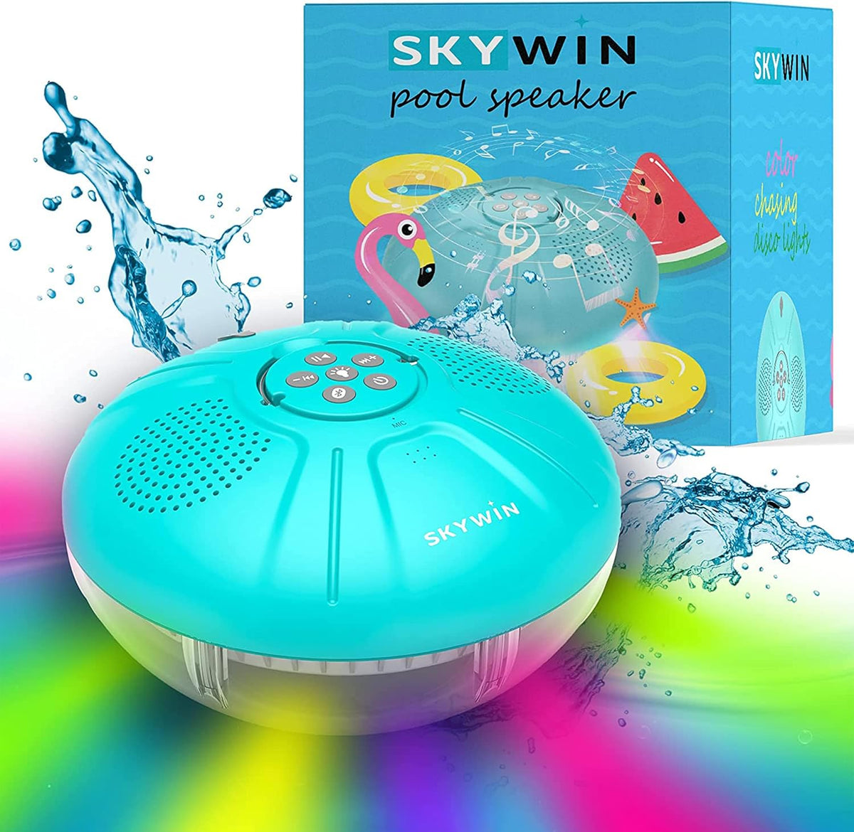 Skywin Floating Pool Speaker with LED Lights – Waterproof Bluetooth Speaker