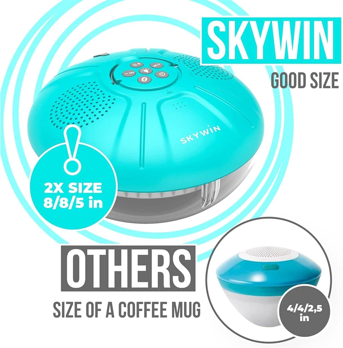 Skywin Floating Pool Speaker with LED Lights – Waterproof Bluetooth Speaker