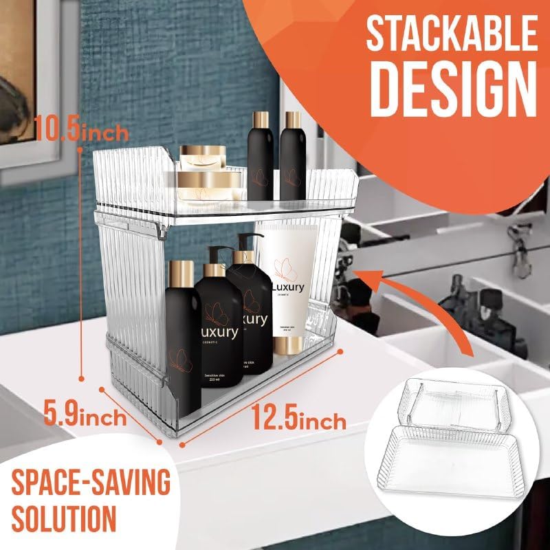 Skywin Stackable Open Front Storage Bins – 2-Tier Acrylic Organizer