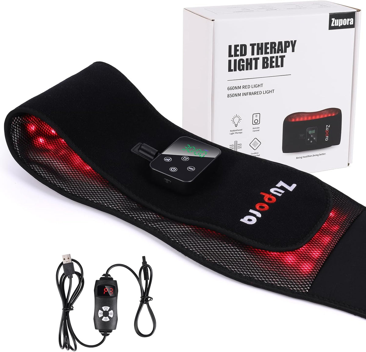 Red Light Therapy Belt with Heat & Vibration Massage – USB Rechargeable Waist Massager