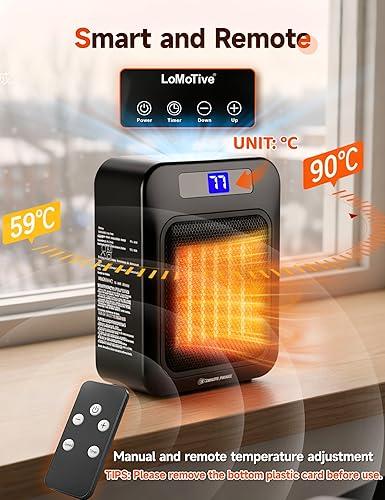 Portable Desk Space Heater with Thermostat & Remote – PTC Ceramic Heater – Compact Indoor Heater