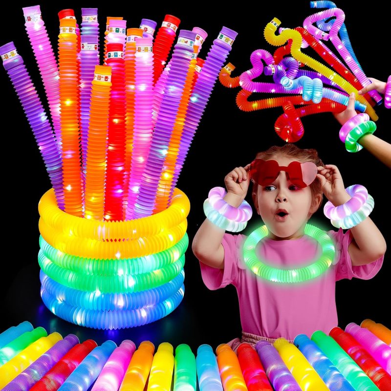 3pk Light Up Pop Tubes – LED Sensory Fidget Tubes – Stretchable Glow Party Toys