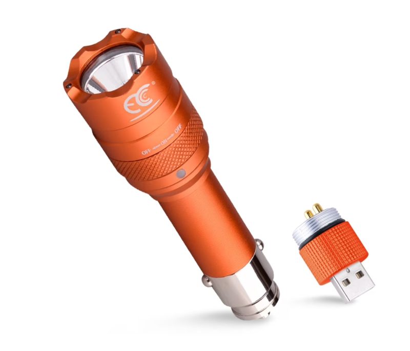 Rechargeable LED Car Flashlight with USB & 12V Charger | 250 Lumens Emergency Light with Window Breaker (Red or Orange shipped randomly)