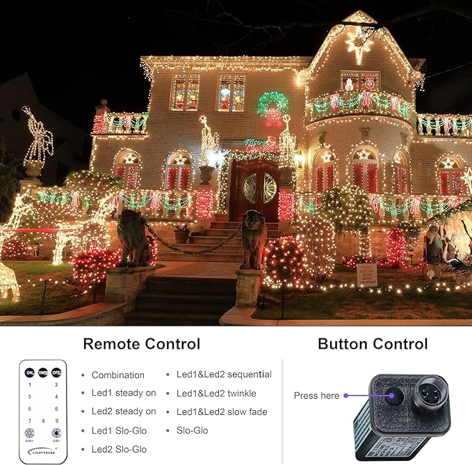 750 LED 245FT Star String Lights - Warm White/Multicolor - 9 Modes - Green Wire