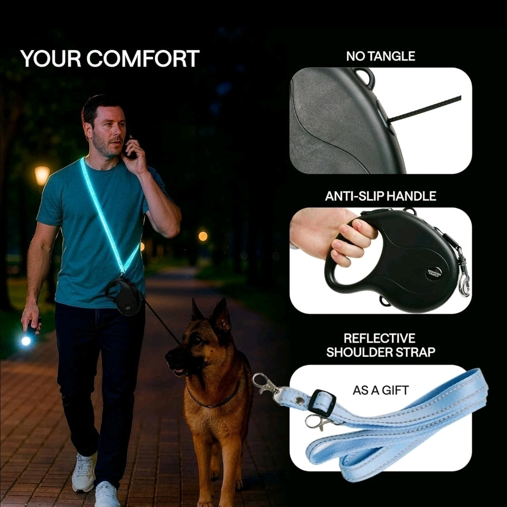 Large Retractable Dog Leash Set with Foldable Water Bowl, Poop Bags, and Reflective Strap