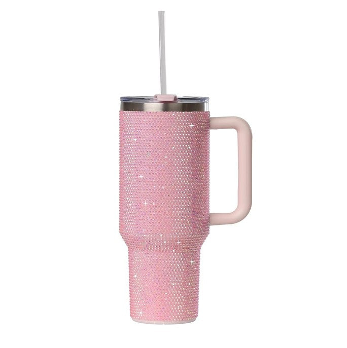 Grenada 40oz Rhinestone Stainless Steel Tumbler with Handle - Pink Sand