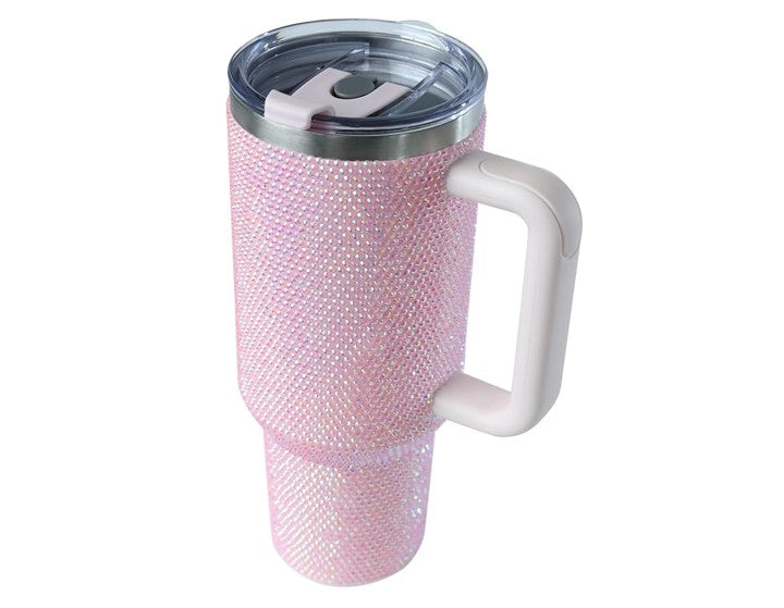 Grenada 40oz Rhinestone Stainless Steel Tumbler with Handle - Pink Sand