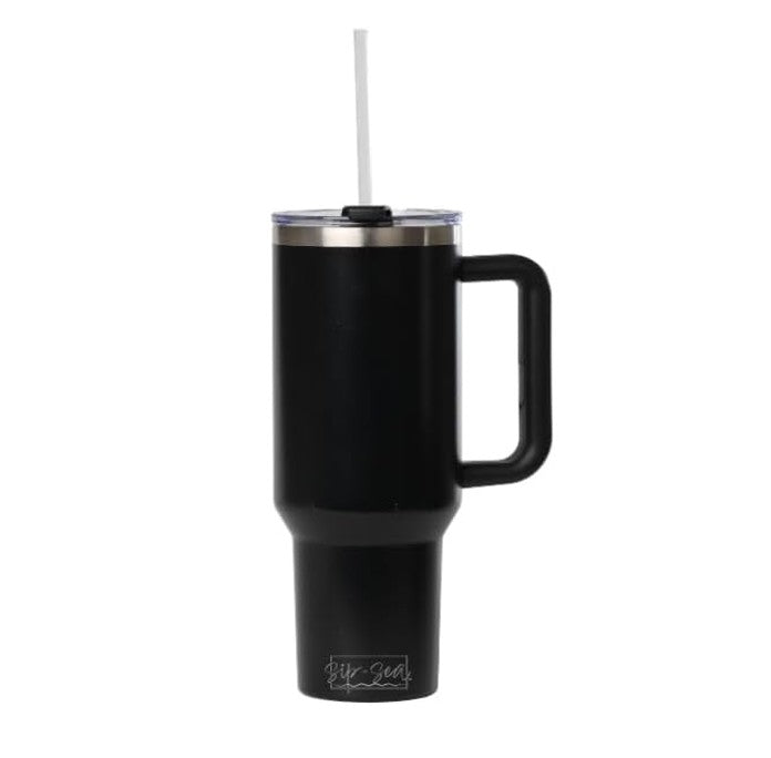 Cayman 40 oz Stainless Steel Tumbler with Handle, Lid, and Straw - Black
