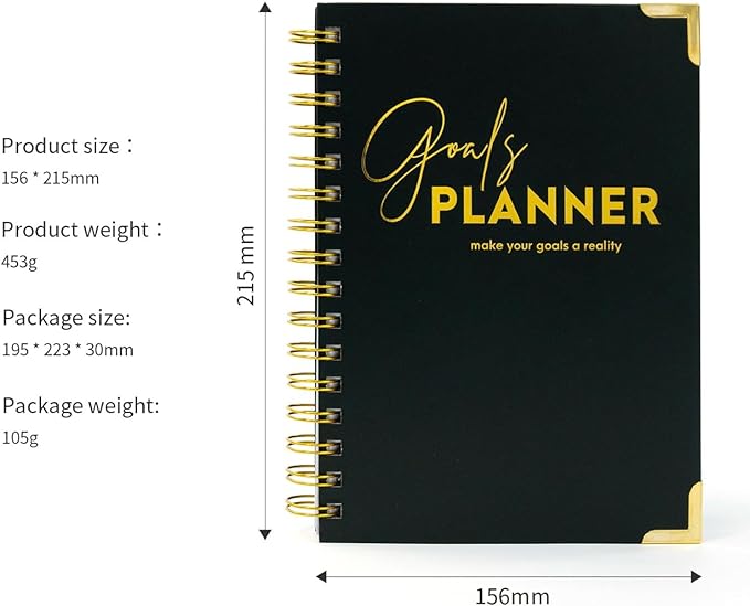Joucien Weekly Goal Planner - Black Spiral Notebook - High Quality Stationery